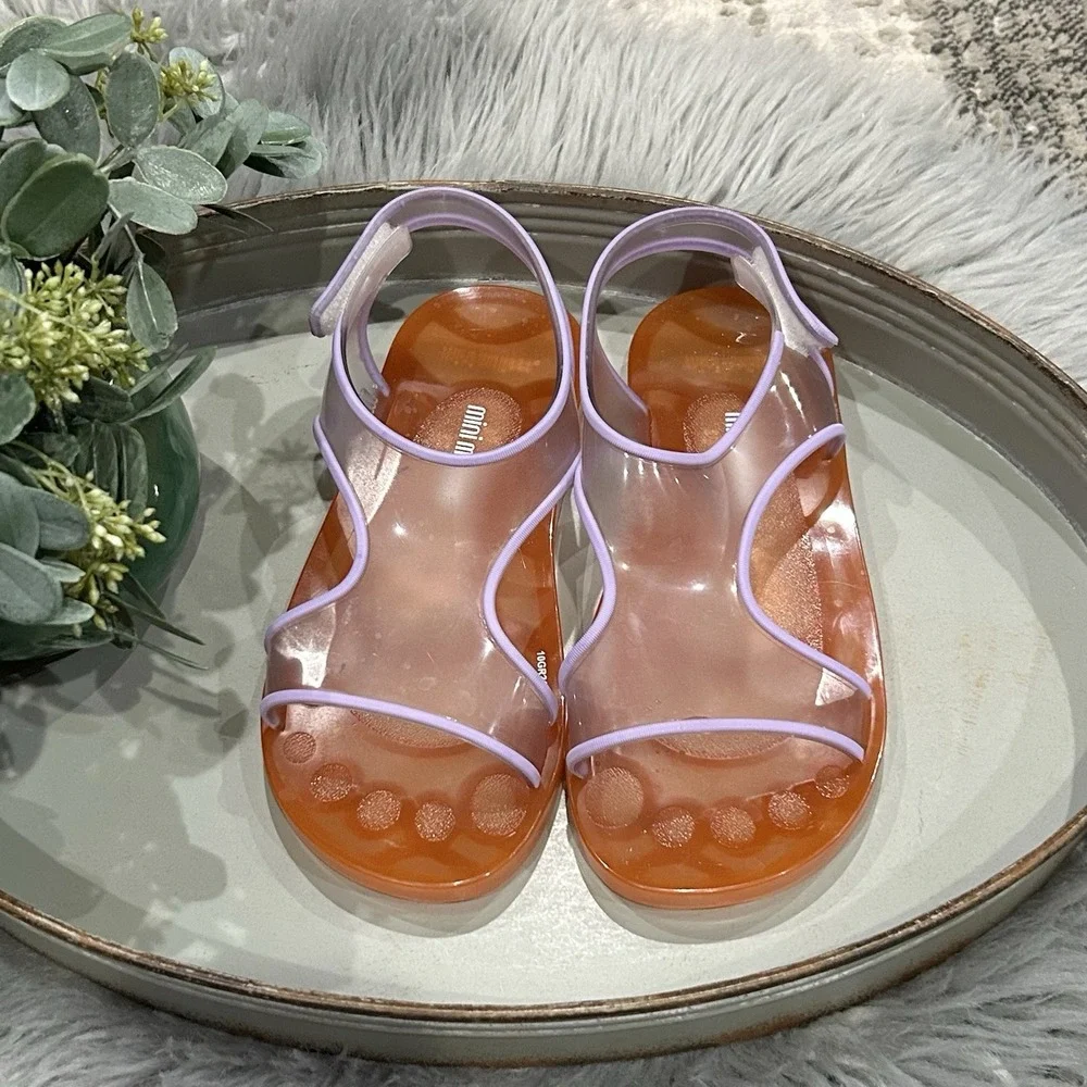 Mini Melissa Acqua Sandals Sz‎ 3 Jelly Sandals Orange Purple Adjustable Strap
